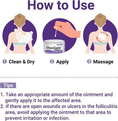 IShanCare Follikulitis-Behandlungscreme, natürlich, antibakteriell, gegen Juckreiz, Rötung, Entzündung, Schmerzen, Brennen, 100 g