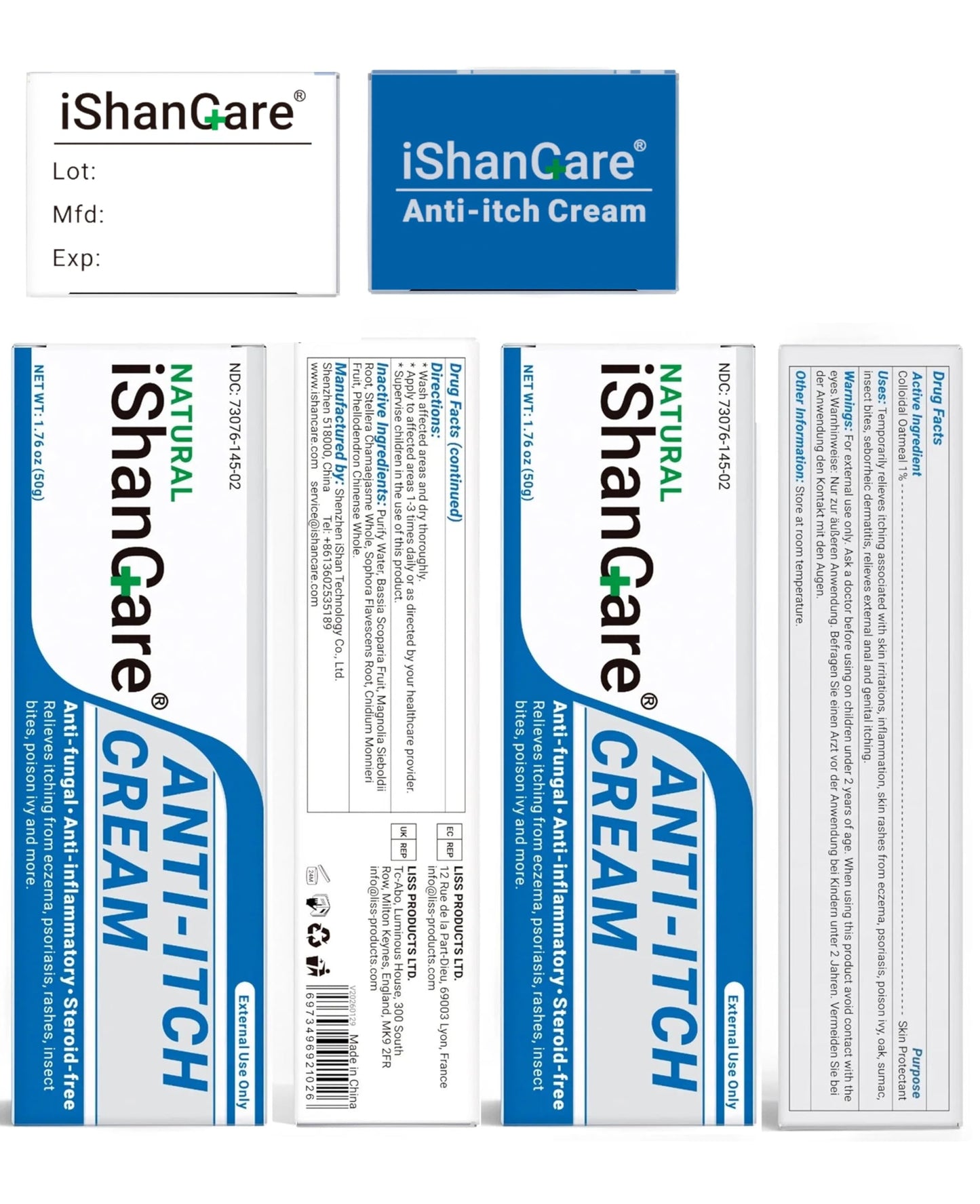 iShanCare® Anti-Juckreiz-Creme, maximale Stärke, sofortige Linderung von Juckreiz bei Hautausschlag, Ekzemen, Insekten-/Mückenstichen, Psoriasis, Poison Ivy, Dermatitis,beruhigende Feuchtigkeitscreme