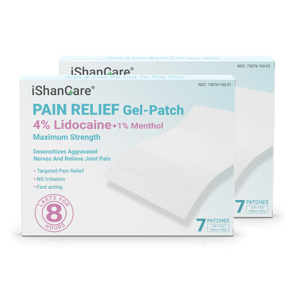ishancare Lidocaine 4% + Menthol 1% Patches 14Count Fast Acting Maximum Strength Back Neck, Shoulders, Knees, Elbows Pain Relief - Temporary Nerve & Joint Pain Solution