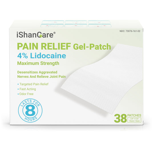 ishancare Lidocaine 4% Patches Pain Relief Maximum Strength Fast-Acting for Back Neck Shoulders, Knees, Elbows Topical Analgesic Unscented 38 Count