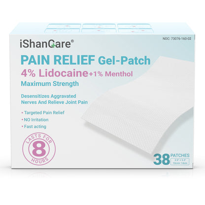 ishancare Lidocaine 4% + Menthol 1% Patches 38 Count Fast Acting Maximum Strength Back Neck, Shoulders, Knees, Elbows Pain Relief - Temporary Nerve & Joint Pain Solution