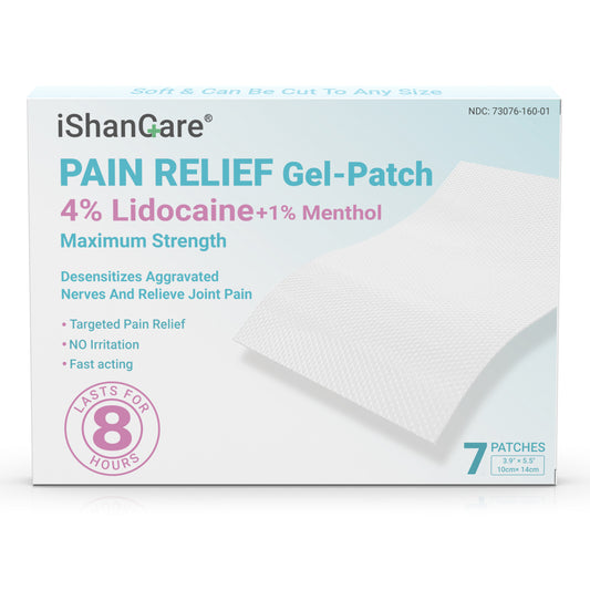 ishancare Lidocaine 4% + Menthol 1% Patches 7 Count Fast Acting Maximum Strength Back Neck, Shoulders, Knees, Elbows Pain Relief - Temporary Nerve & Joint Pain Solution