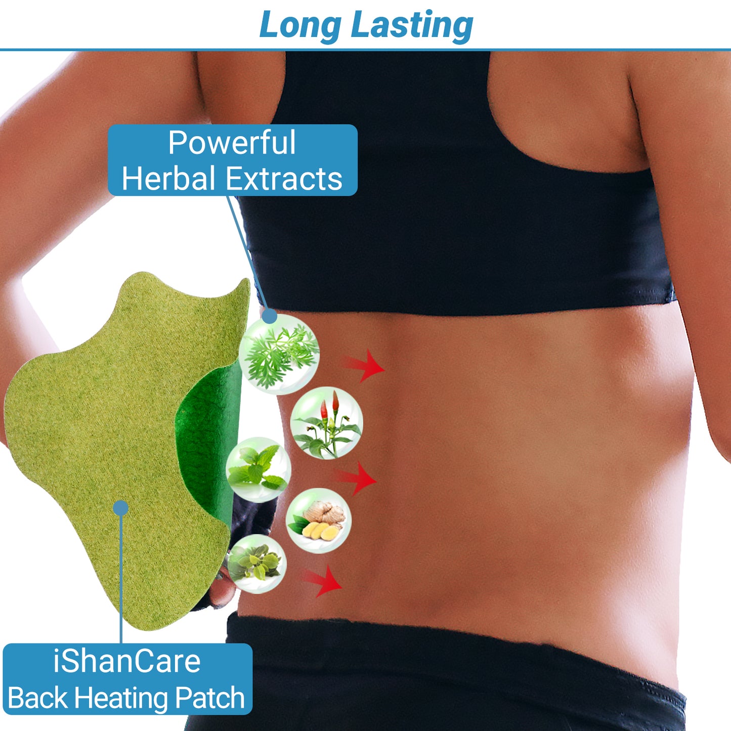 iShanCare Pflaster zur Linderung von Rückenschmerzen, 16 Stück, einzeln verpackt, natürliches Kräuter-Wärmepflaster, 8 Stunden tiefe Wärmelinderung für Rücken, Nacken, Knie, Schulter