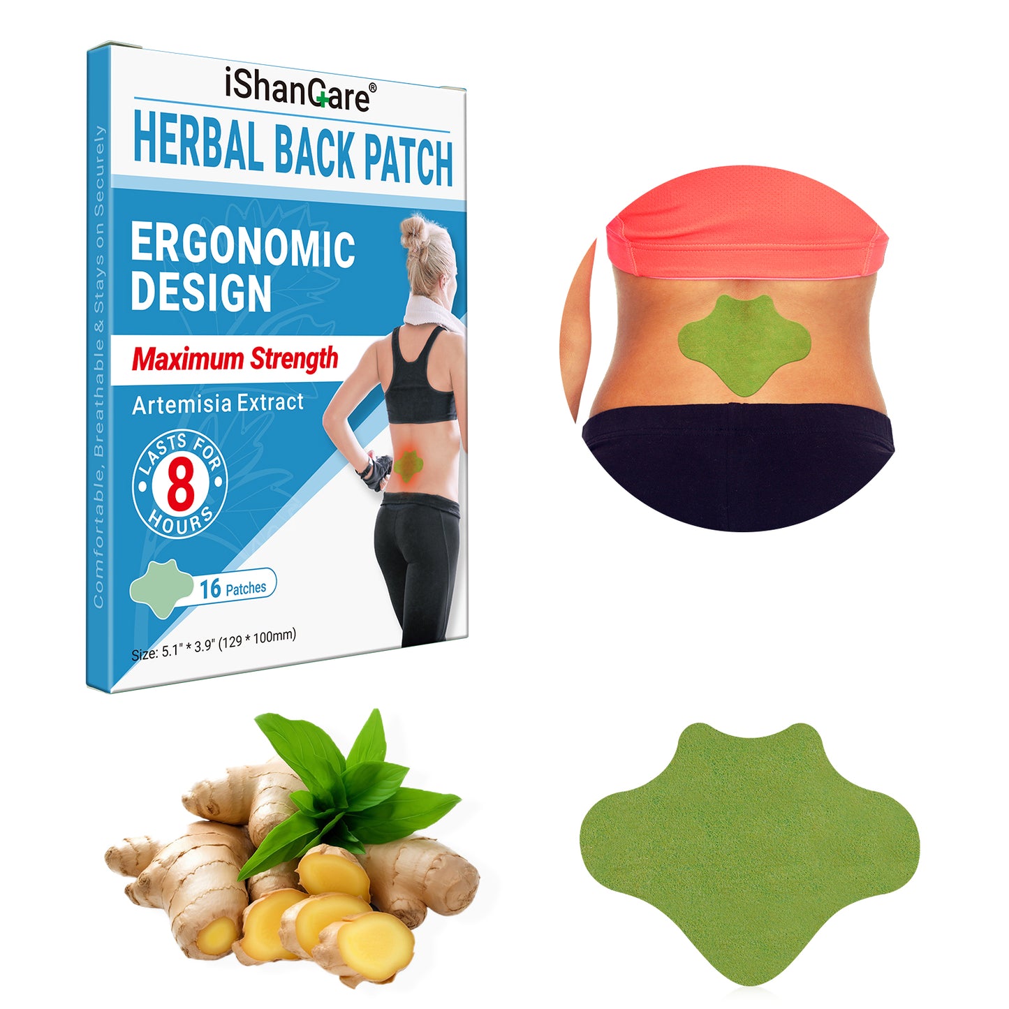 iShanCare Pflaster zur Linderung von Rückenschmerzen, 16 Stück, einzeln verpackt, natürliches Kräuter-Wärmepflaster, 8 Stunden tiefe Wärmelinderung für Rücken, Nacken, Knie, Schulter