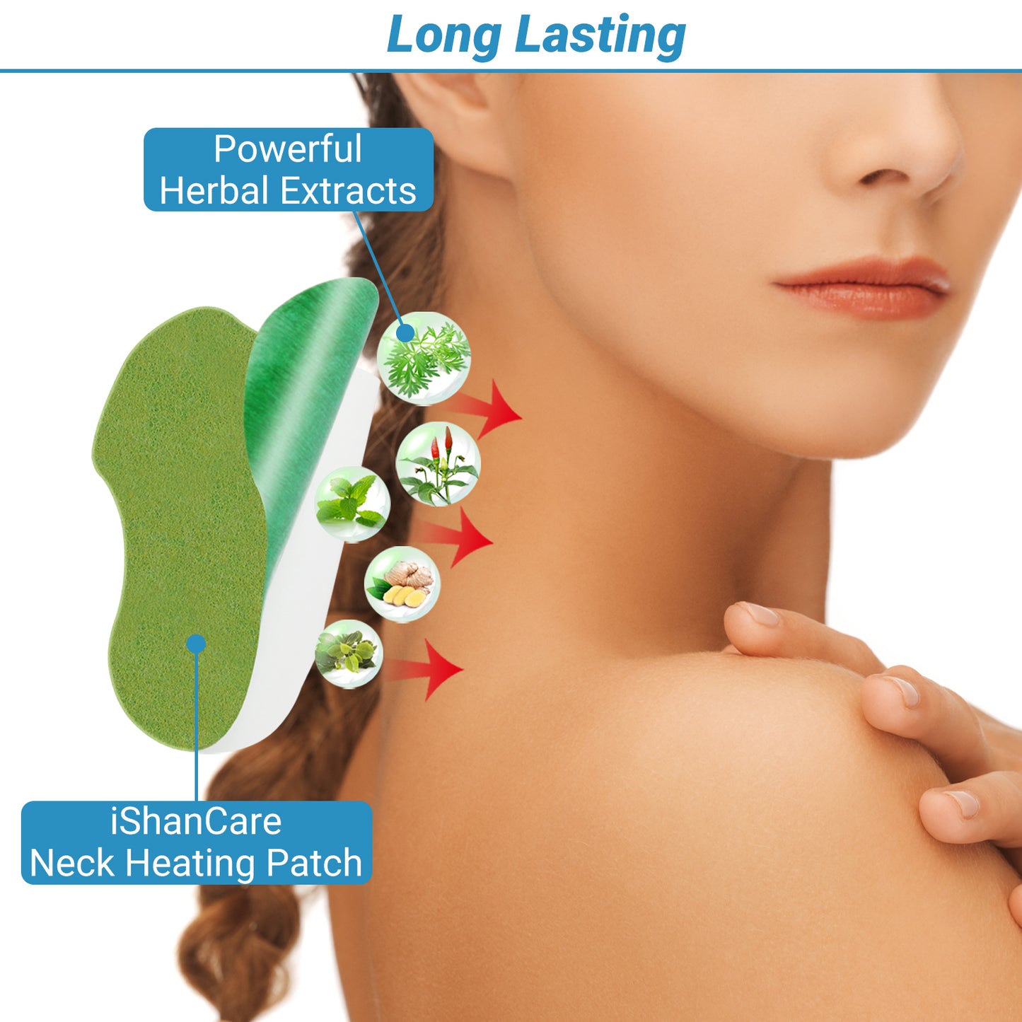 iShanCare Pflaster zur Linderung von Nackenschmerzen, 16 Stück einzeln verpackt, natürliches Kräuter-Wärmepflaster, 8 Stunden tiefe Wärmelinderung für Nacken, Rücken, Knie, Schulter