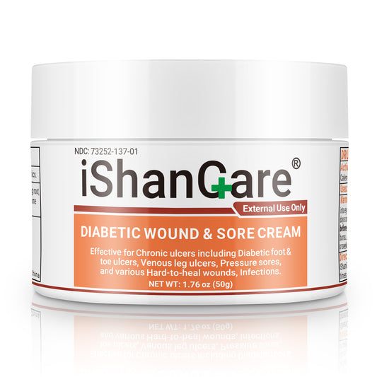 iShanCare® Diabetic Wound Ulcer Cream - First Aid Healing Ointment, Natural Protective Ointment for Leg & Foot Ulcers, Venous Ulcers, Bed Sores, Pressure Sores and Septic Wounds