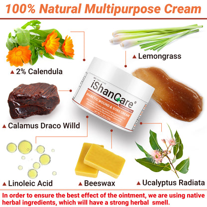 iShanCare® Diabetic Wound Ulcer Cream - First Aid Healing Ointment, Natural Protective Ointment for Leg & Foot Ulcers, Venous Ulcers, Bed Sores, Pressure Sores and Septic Wounds