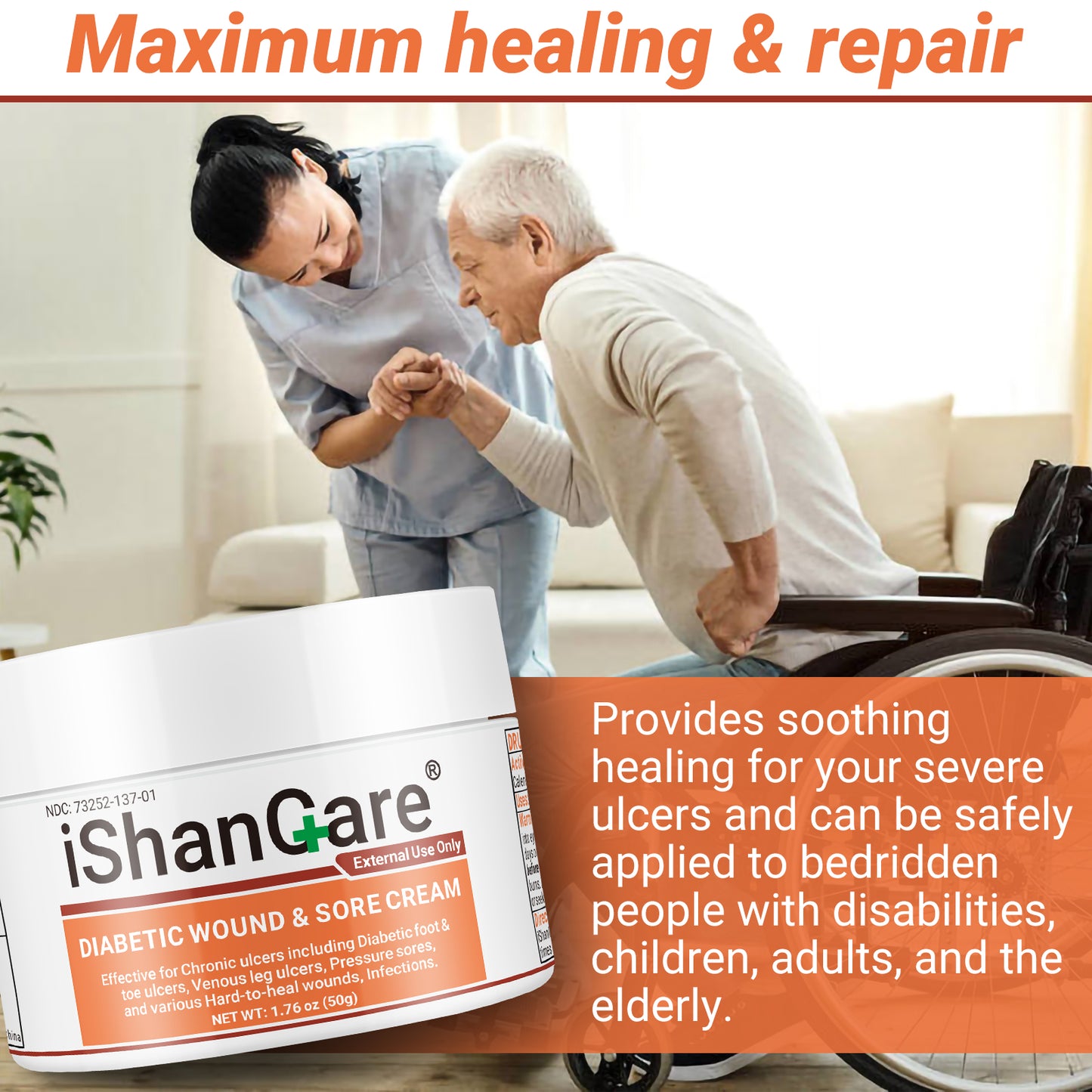 iShanCare® Diabetic Wound Ulcer Cream - First Aid Healing Ointment, Natural Protective Ointment for Leg & Foot Ulcers, Venous Ulcers, Bed Sores, Pressure Sores and Septic Wounds