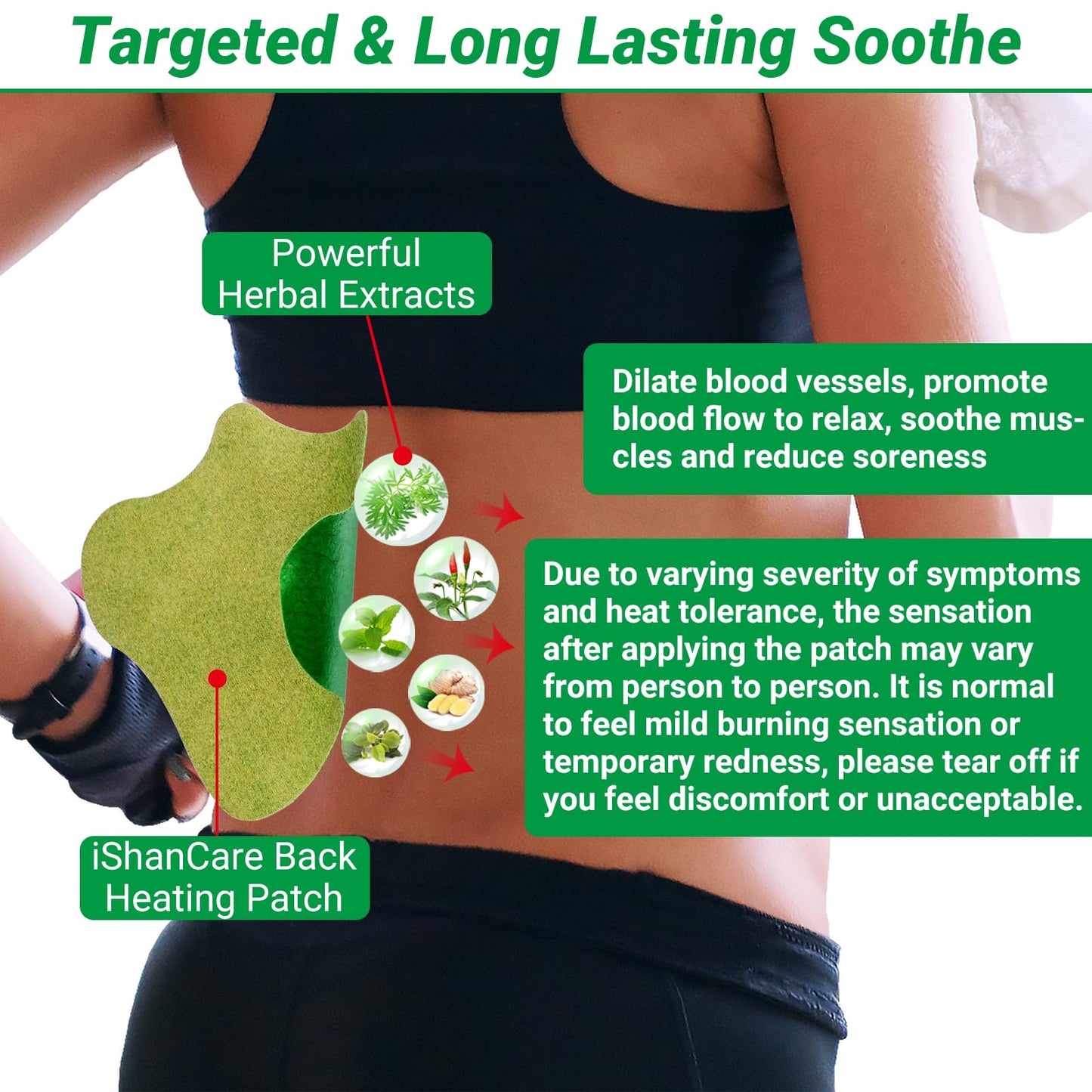 ishancare Back Patches, 24 Count Long Lasting Heat Patches, 8 Hour Deep Hot Soothing for Knee, Back, Neck, Shoulder, Muscle Soreness with Natural Warming Herbal Plaster