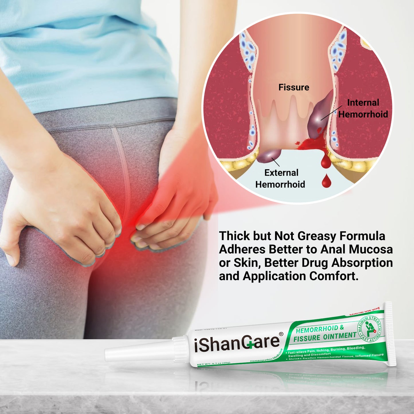 Hemorrhoid Cream, Hemorrhoid & Fissure Treatment Ointment Extra Strength, Relief Anal Pain, Itching, Bleeding, Swelling, Discomfort, Natural Herbs Fast Acting Ingredients, Contains Vitamin E