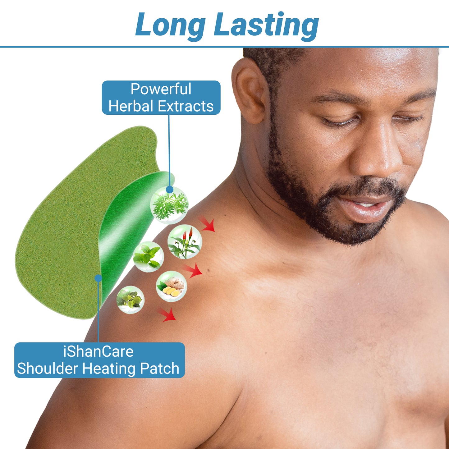 iShanCare Schulter-Schmerzlinderungspflaster, 16 Stück einzeln verpackt, natürliches Kräuter-Wärmepflaster, 8 Stunden tiefe Wärmelinderung für Schultern, Knie, Rücken, Nacken
